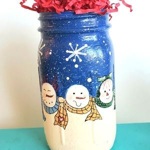 Hand Painted Holiday Snowman Jar